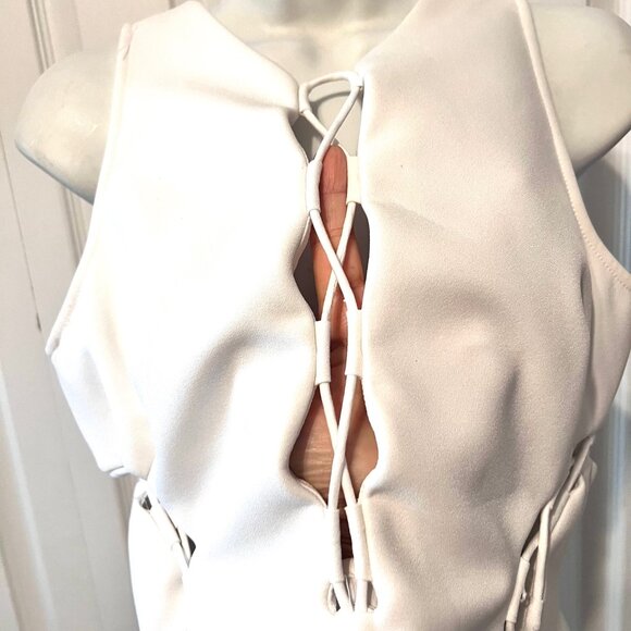 Kendall & Kylie-Lace Up Drawstring-Small-Sleeveless-Cut Outs-Stretch-White-Zip - Picture 5 of 16